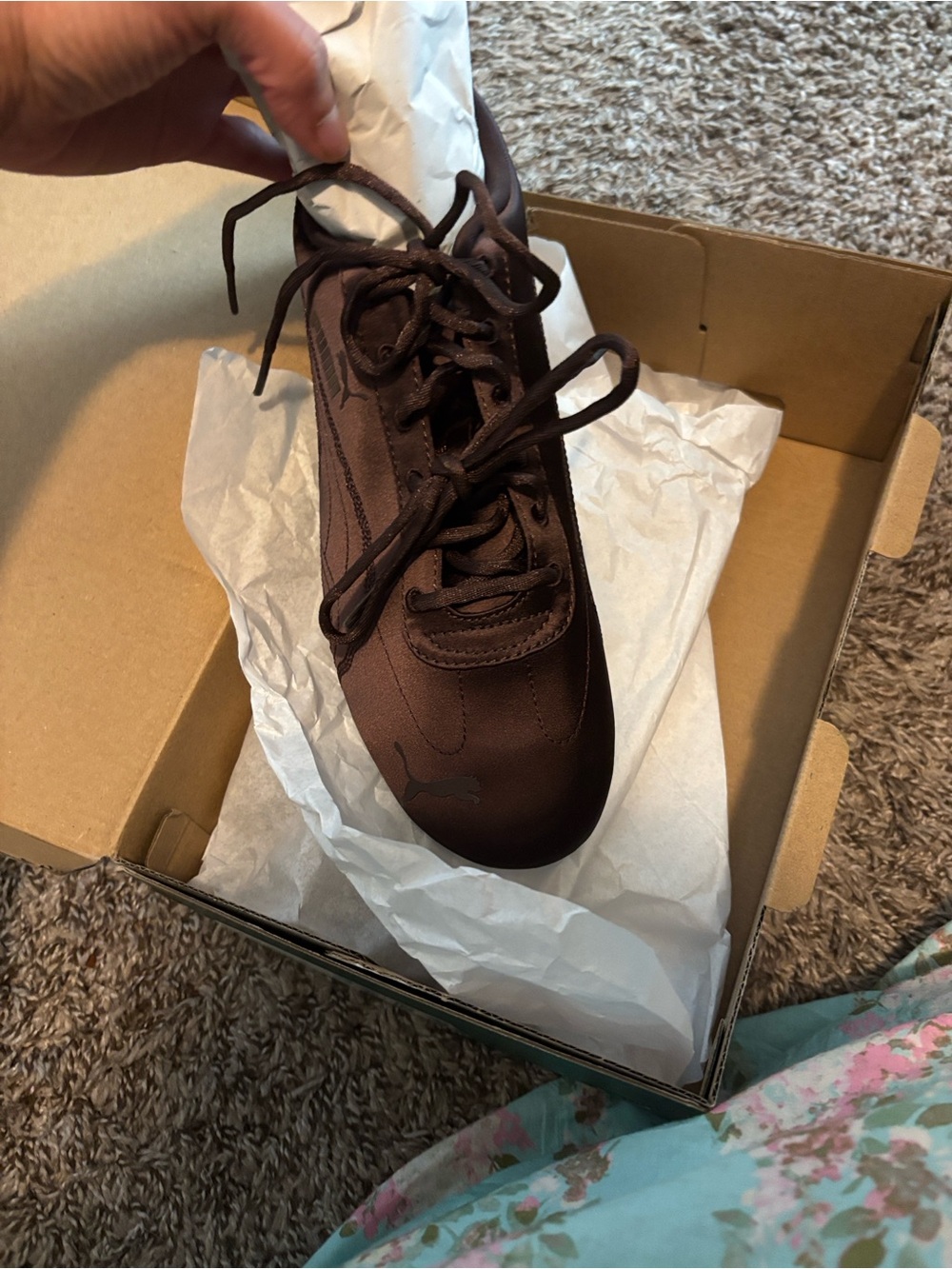 Puma Women's Chocolate Brown Lace-Up satin ballet Sneakers - Picture 3 of 6